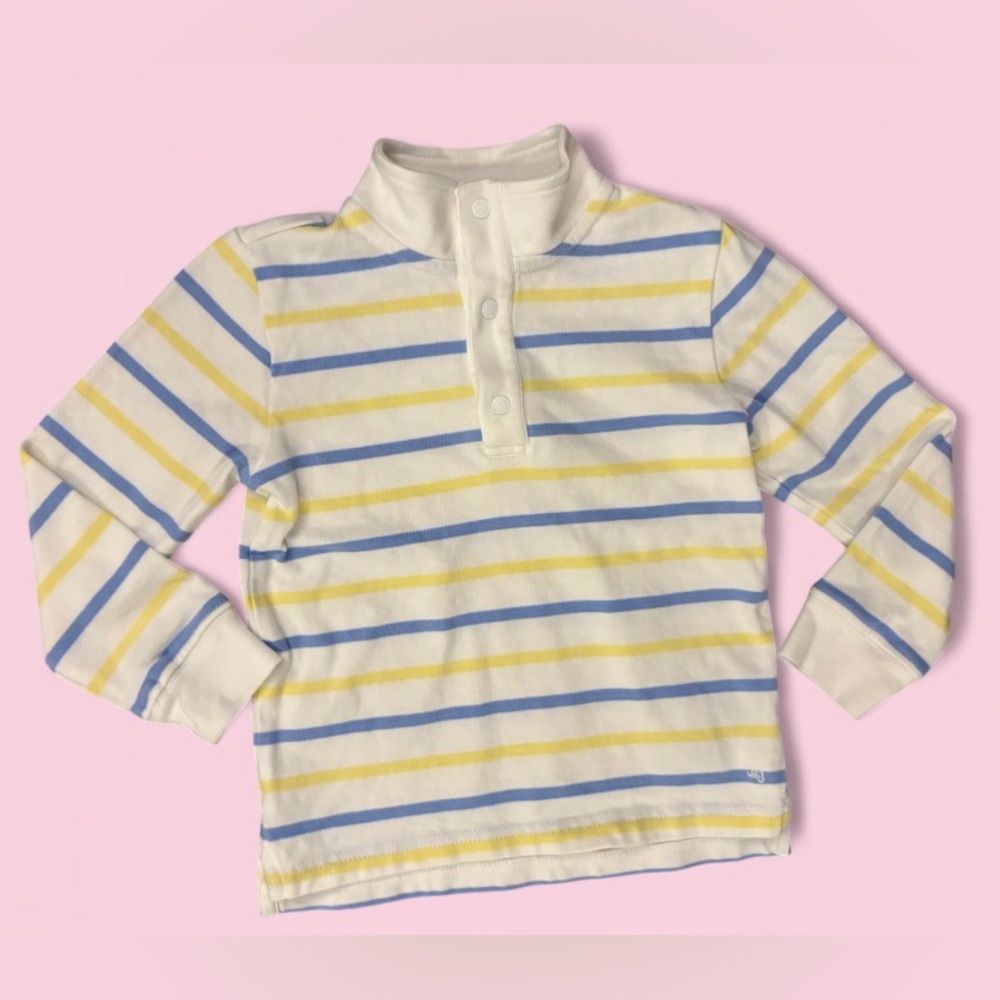 Janie and Jack Preppy Blue & Yellow Cotton Striped Quarter Snap Pullover Size 3
